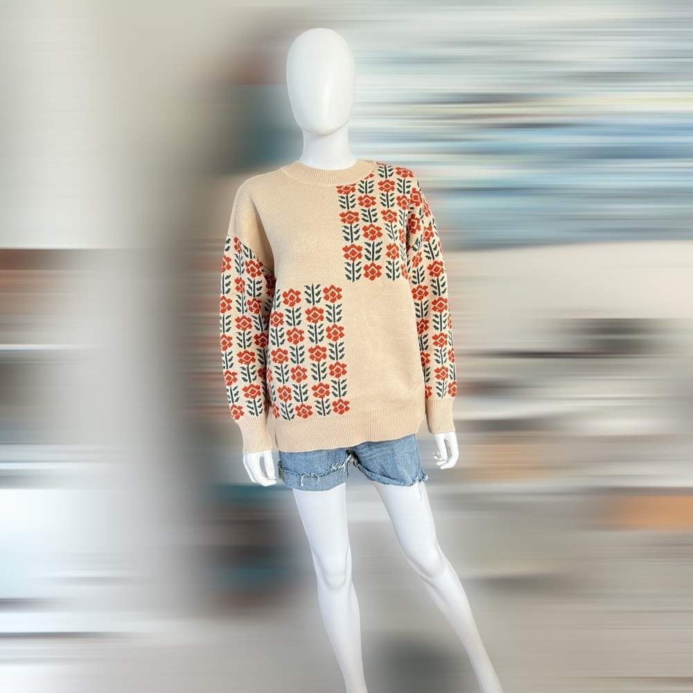 POLAGRAM Floral print pull over sweater S M L - Picture 6 of 9